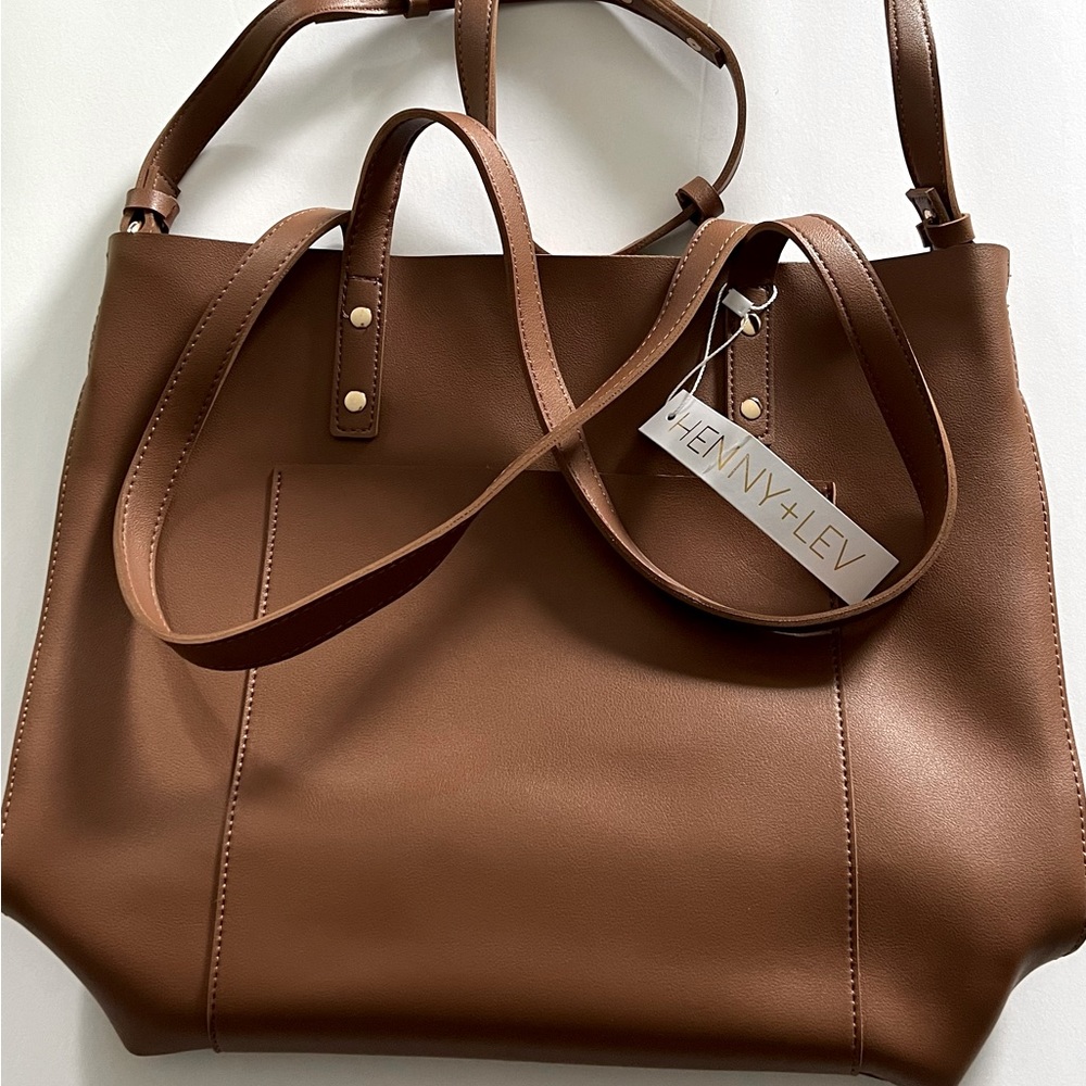 Henny + Lev Vegan Leather Brown Tote Bag NWT